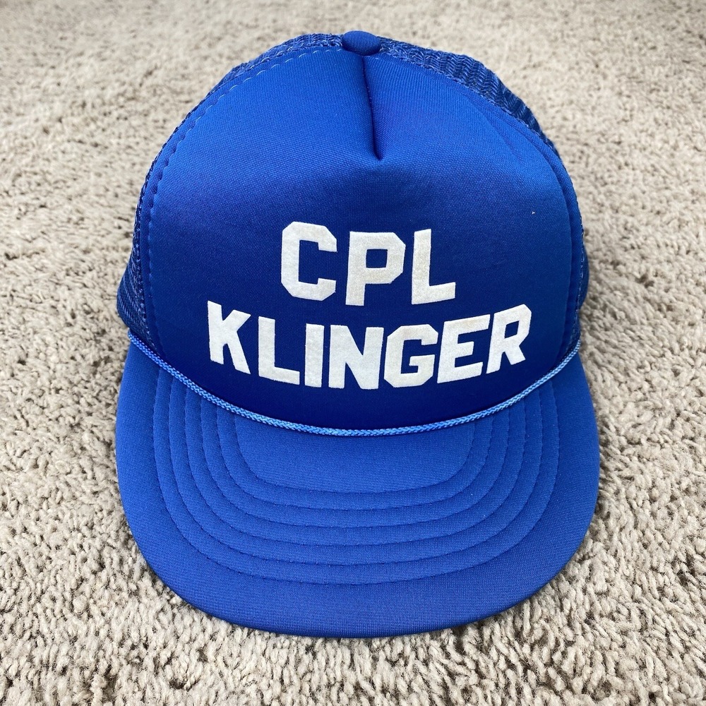 Vtg Civic Caps CPL Klinger Hat Blue White Roped Trucker Snapback‎ Novelty Cap